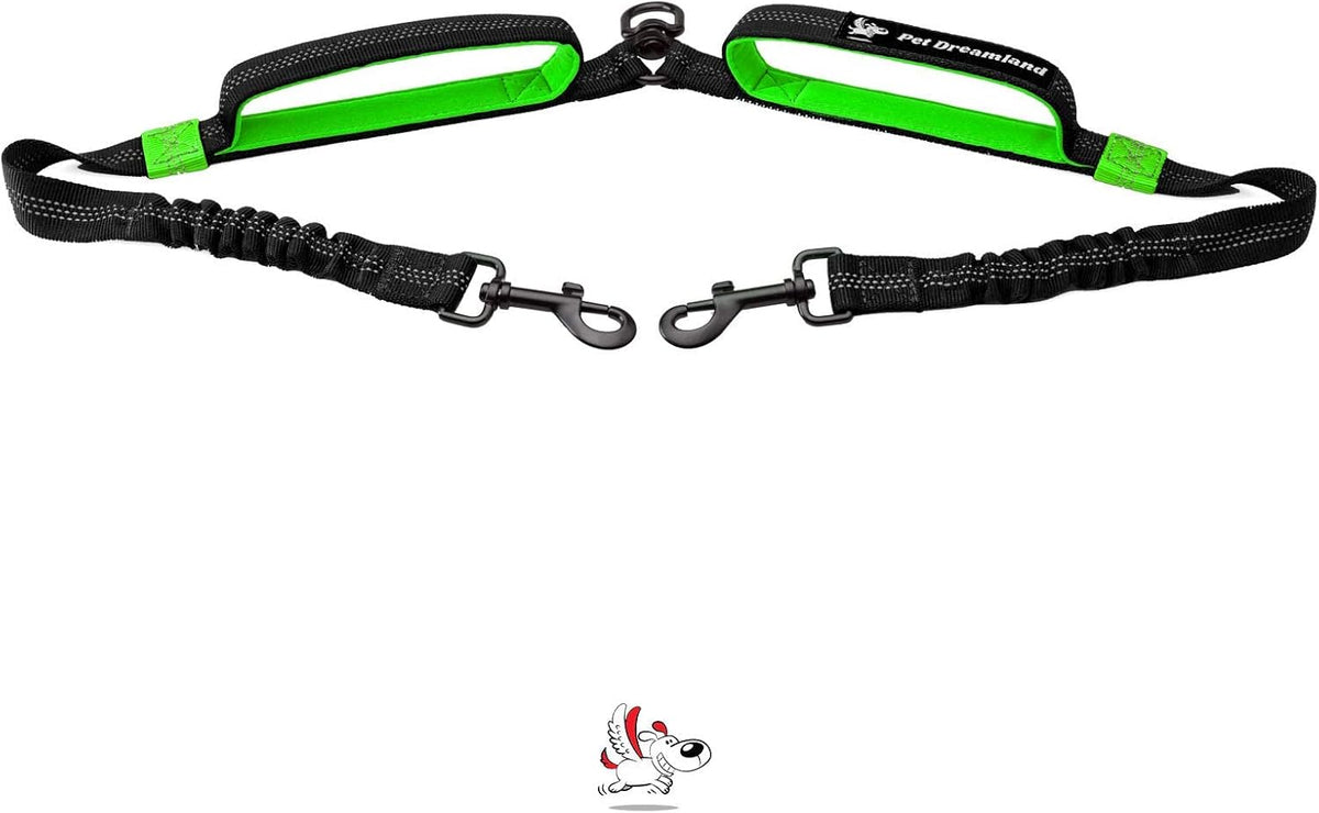 Exquisite Double Dog Coupler No Tangle Swivel for Two Medium Dogs. Premium Quality Attachment for Easy Dog Walking. You Will Absolutely Love This Amazing Gear (Black & Green)