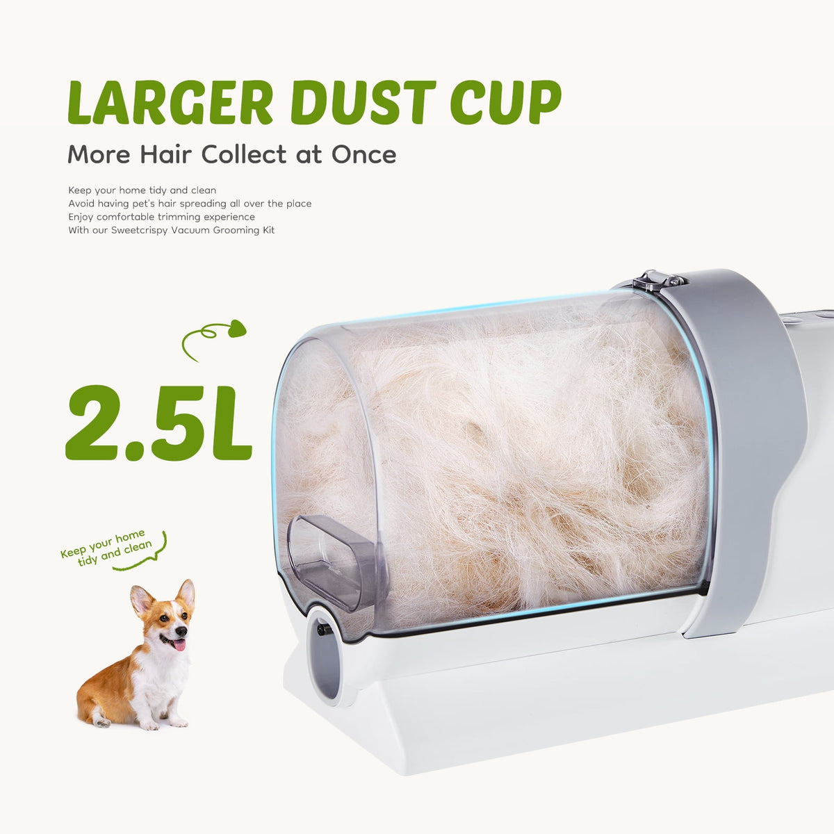 Dog Grooming Kit, 2.5L Pet Hair Vacuum, 5-In-1 Electric Clippers Cleaning Set for Dogs, Cats, and Other Animals