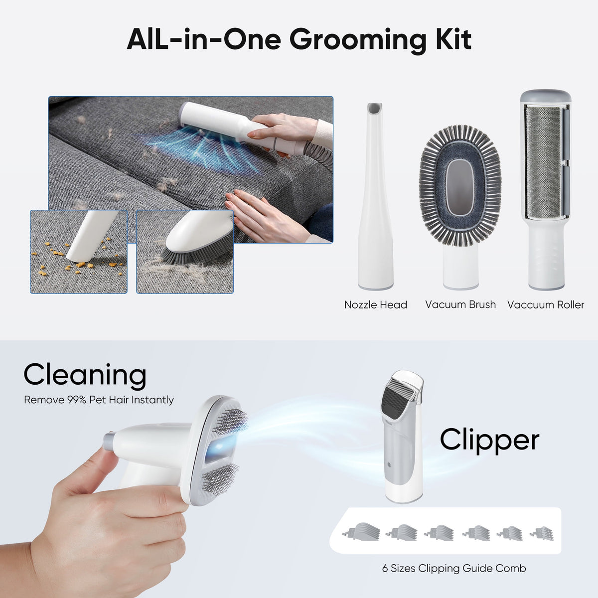 Dog Grooming Kit, 2.5L Pet Hair Vacuum, 5-In-1 Electric Clippers Cleaning Set for Dogs, Cats, and Other Animals